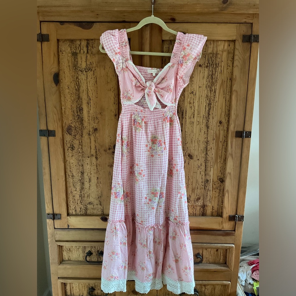 LoveShackFancy Midi Picnic Dress in Pink Gingham